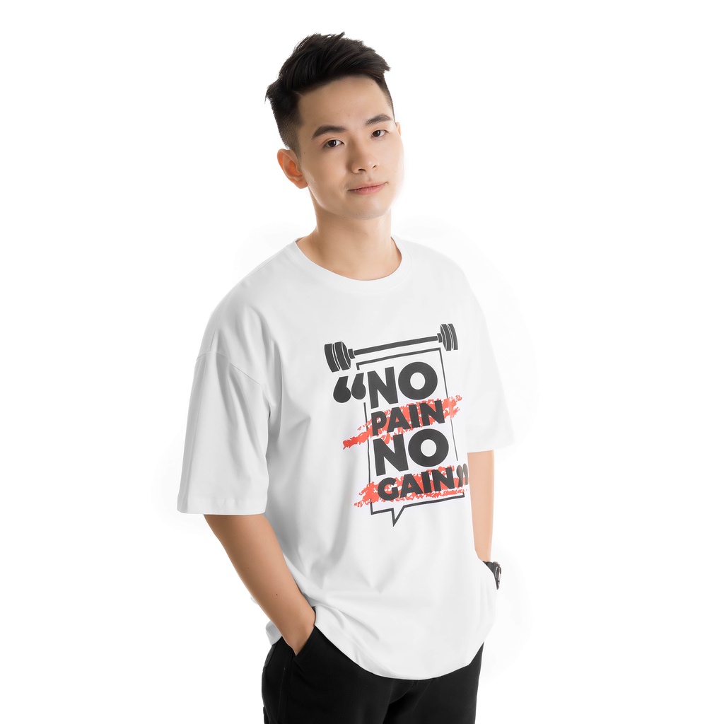 Áo thun cotton nam nữ unisex in No Pain No Gain cổ tròn tay ngắn freesize