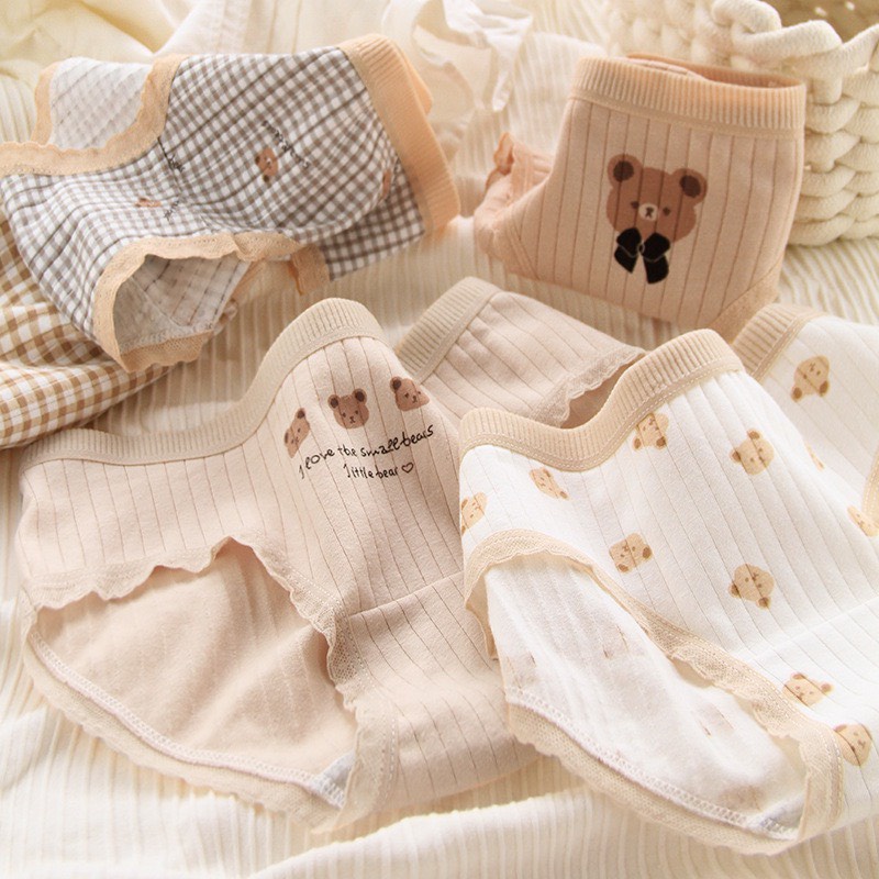 Quần Lót Nữ Cotton Cao cấp tông kem họa tiết gấu đáng yêu ngộ nghĩnh MÃ C013