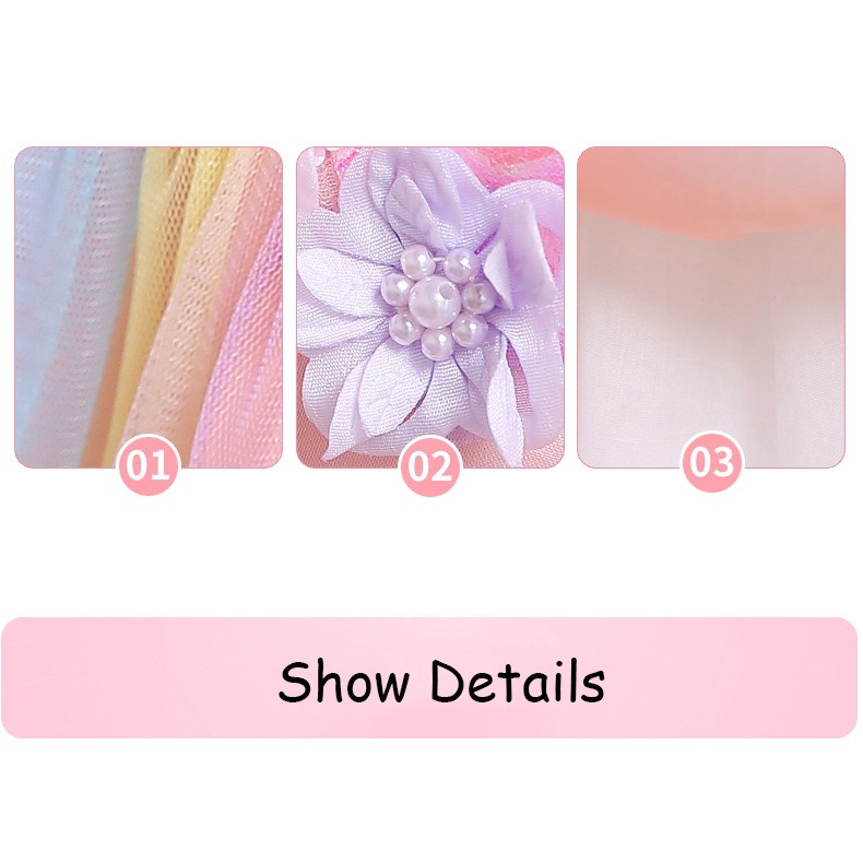 Đầm xòe vải lưới thiết kế kỳ lân hoạt hình phong cách công chúa dành cho bé gái