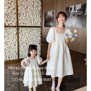 RN194_Rập giấy may đầm đôi cổ vuông mẹ và bé