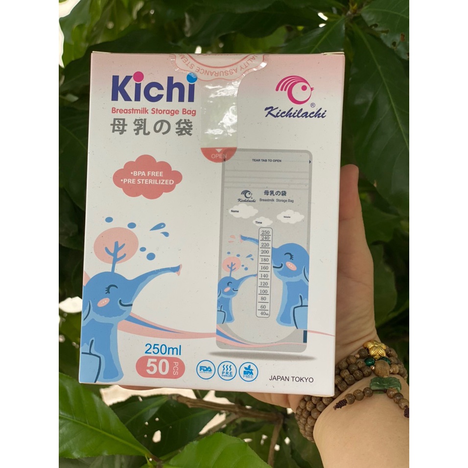 túi trữ sữa CẢM ỨNG NHIỆT kichi  hình Voi 150ml và 250ml (30 túi và 50 túi )