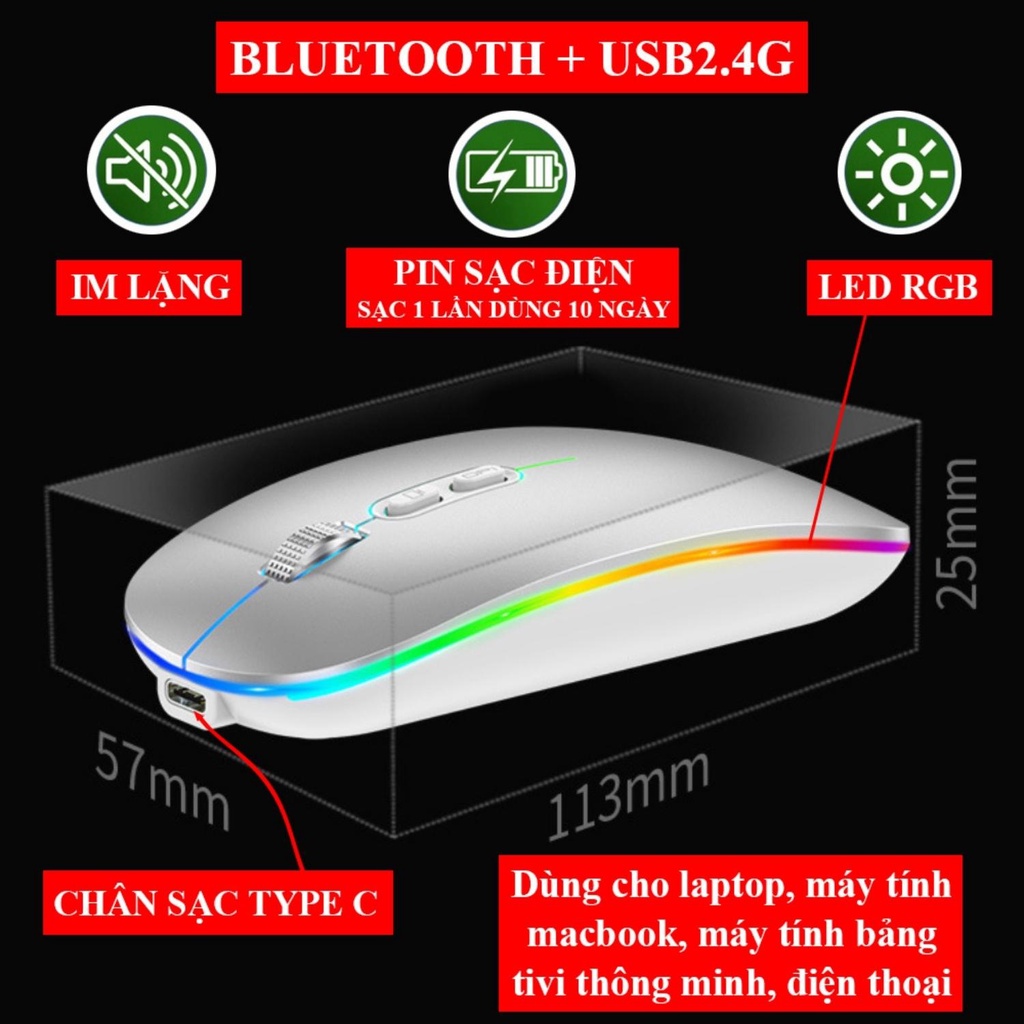 Chuột Không Dây M103 Kết Hợp Bluetooth, Sử Dụng Pin Sạc Thích Hợp Mọi Hệ Điều Hành