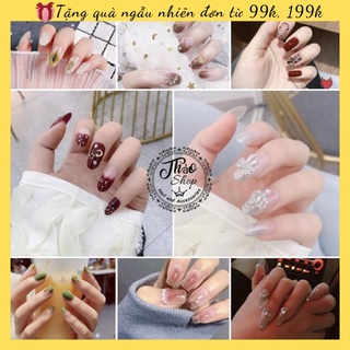 [Sẵn Kho] Móng Tay Giả Đính Đá Lấp Lánh Cao Cấp 24 Móng Tặng Kèm Keo Và Dũa