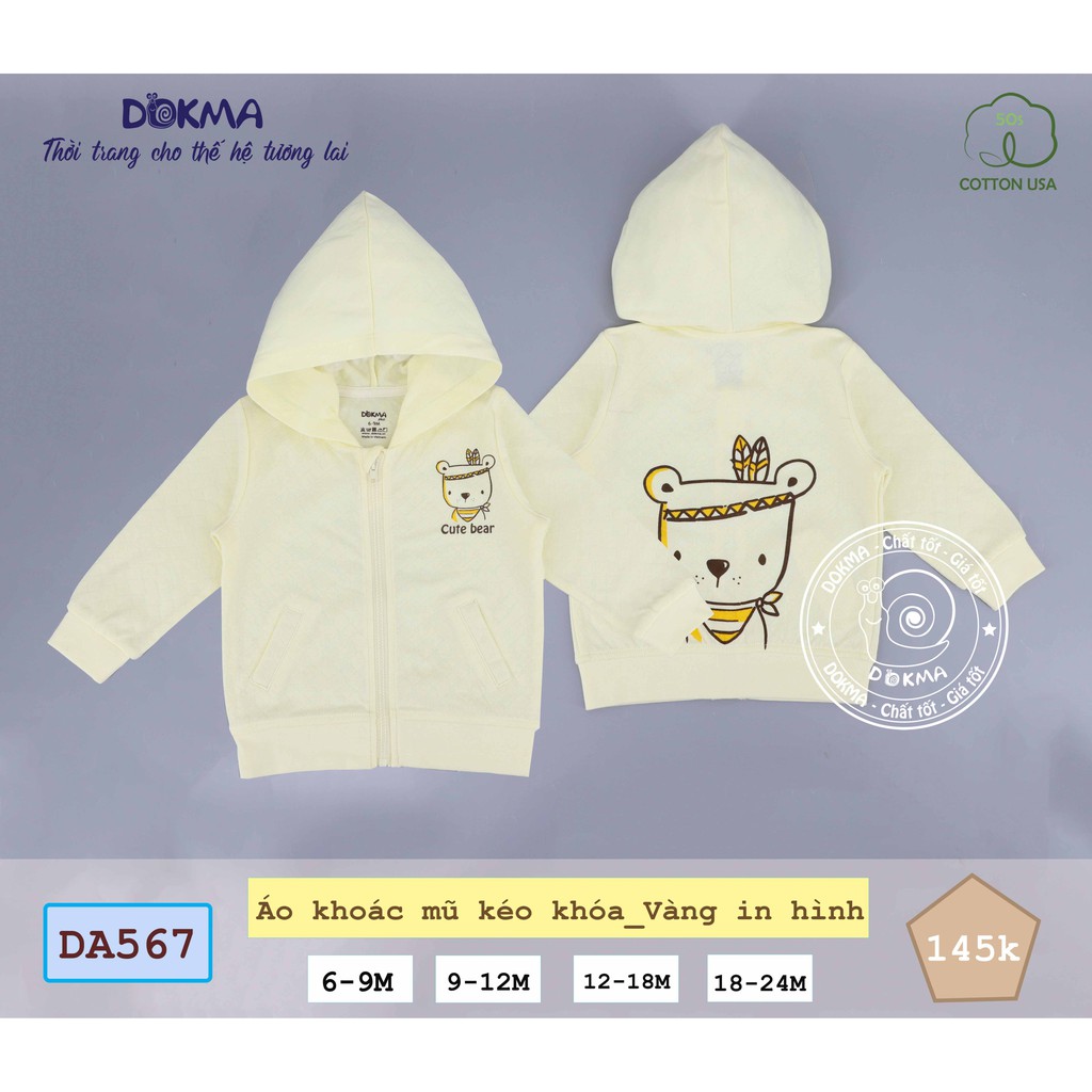 Dokma- Áo khoác kéo khóa mỏng có mũ (9-24M) DA567