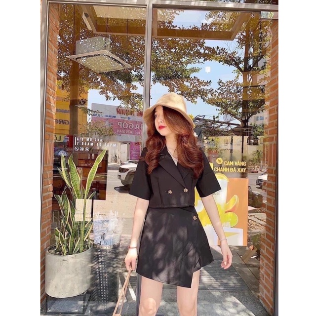 🖤 SET CROP ĐEN VEST + CHÂN VÁY ĐẮP CHÉO 🖤