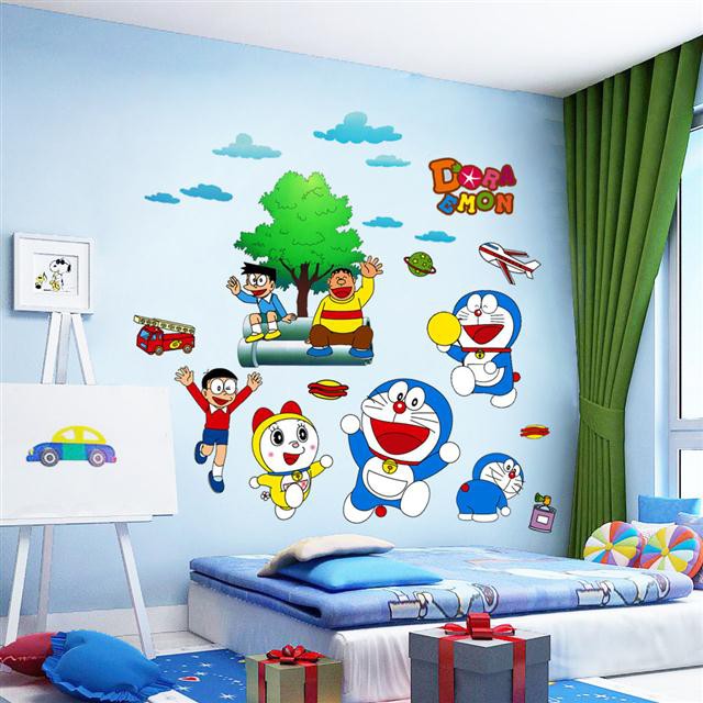 Giấy Dán Tường Họa Tiết Hoạt Hình Doraemon Trang Trí Phòng Ngủ Cho Bé
