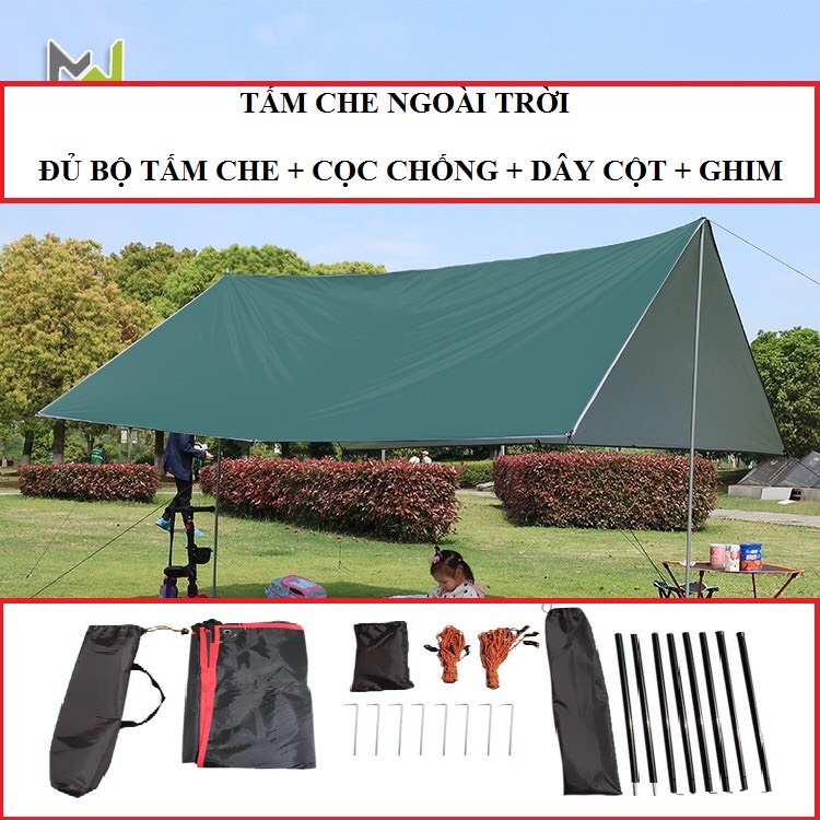 Tăng Lều dã ngoại - Tấm Bạt Lều Cắm Trại Chống Thấm, Chống Nắng Kèm Giá Đỡ