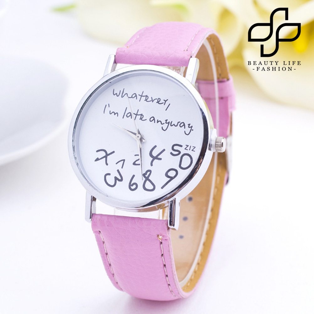 BEA™ Whatever Im Late Anyway Letter Round Dial Leather Quartz Watch