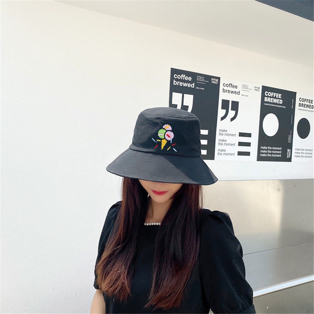 Nón Vành Tròn Bằng Cotton Chống Nắng Thêu Họa Tiết Hai Mặt Thời Trang Mùa Hè Cho Unisex
