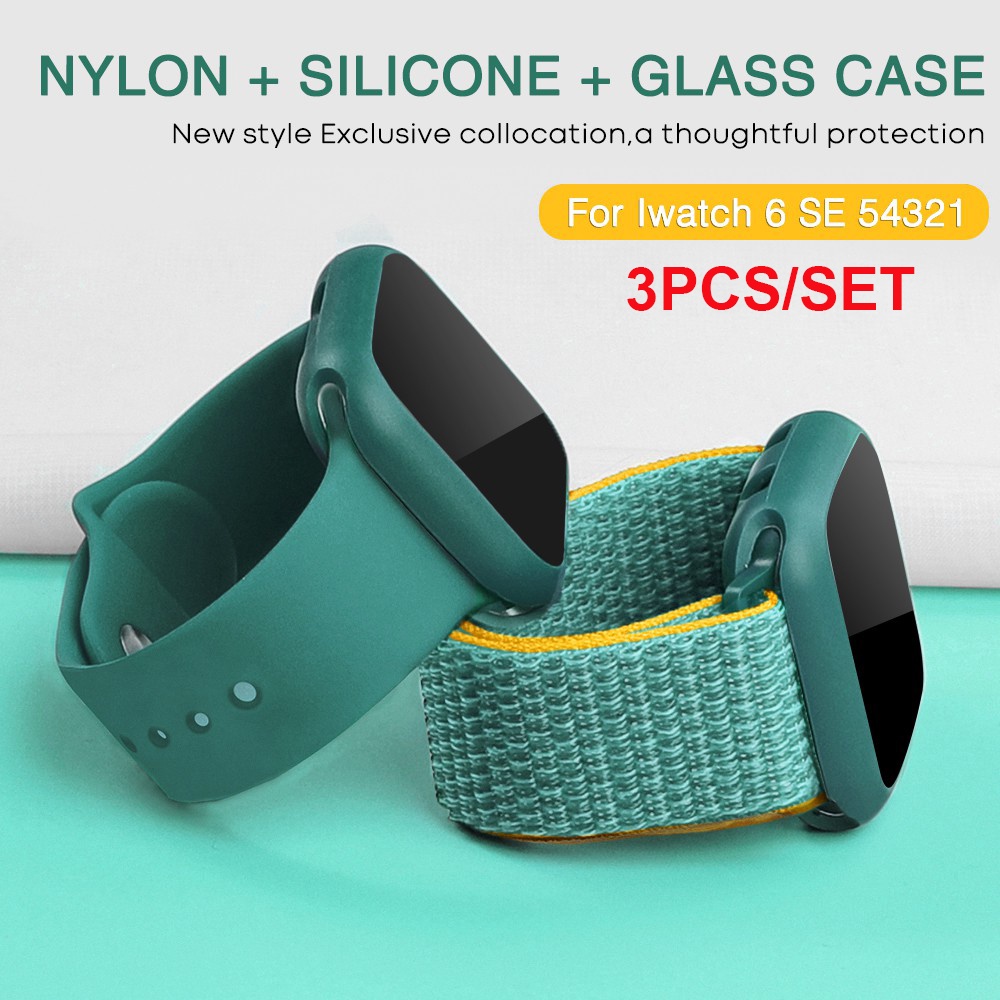Set 3 Món Ốp Silicone + Dây Đeo Nylon Cho Apple Watch 45mm 41mm 38mm 42mm 44mm 40mm Iwatch Series 7 / 6 / SE / 5 / 4 / 3 / 2 / 1