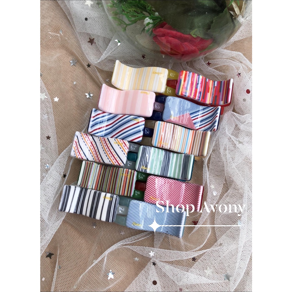 Cặp tóc càng cua 3 răng hoạ tiết sọc - Kẹp tóc, bấu tóc Honey