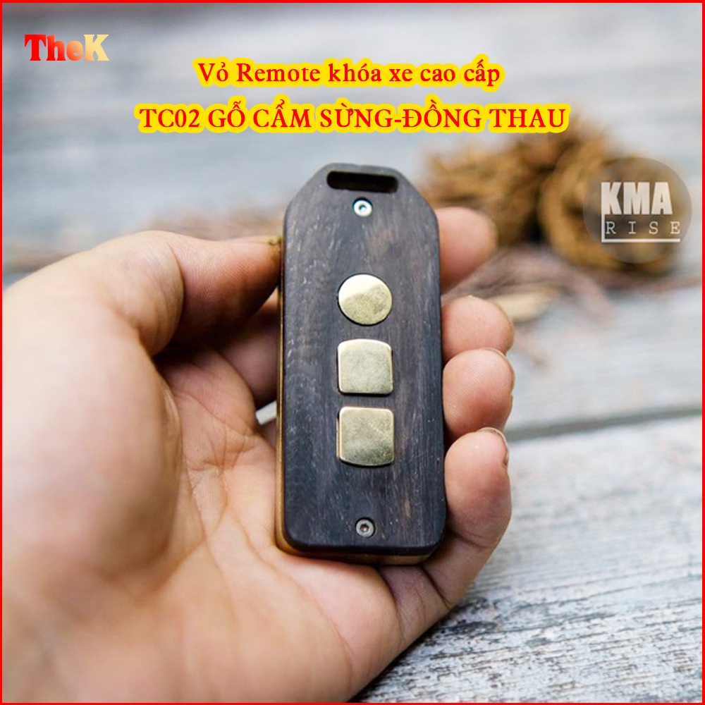 Vỏ Remote khóa xe cao cấp TC02 GỖ CẨM SỪNG-ĐỒNG THAU thay thế vỏ theo xe Honda - Bảo hành 5 năm K.MA Rise
