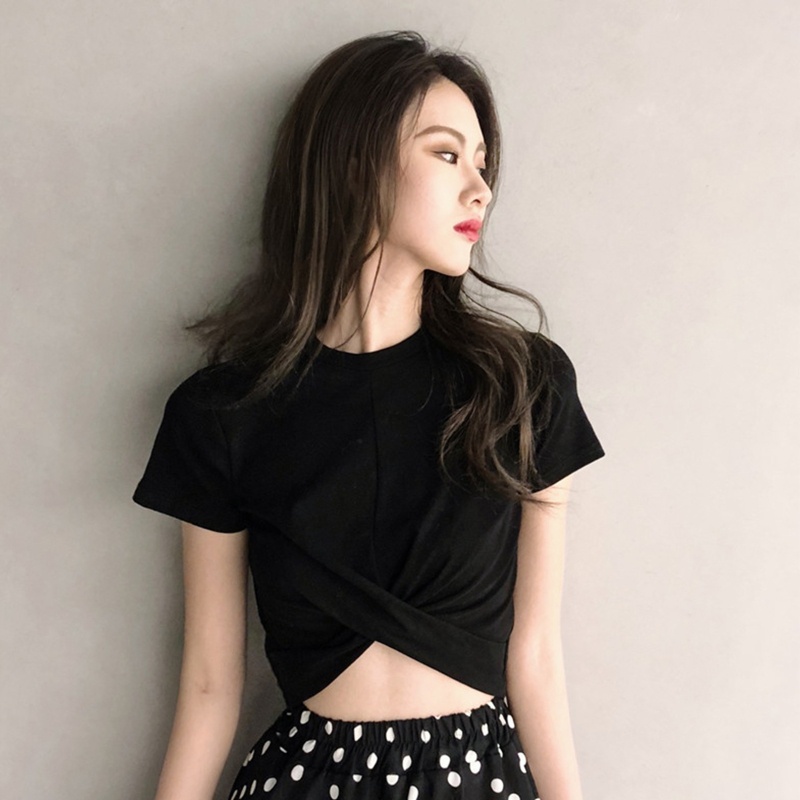 Áo Thun Croptop Cổ Tròn Tay Ngắn Dáng Rộng Phong Cách Thể Thao Thời Trang Cho Nữ