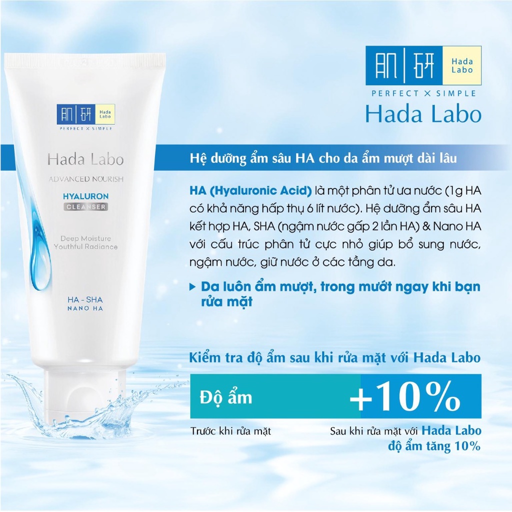 Kem Rửa Mặt Dưỡng Ẩm Tối Ưu Hada Labo Advanced Nourish Hyaluronic Acid Cleanser 80g (Trắng)