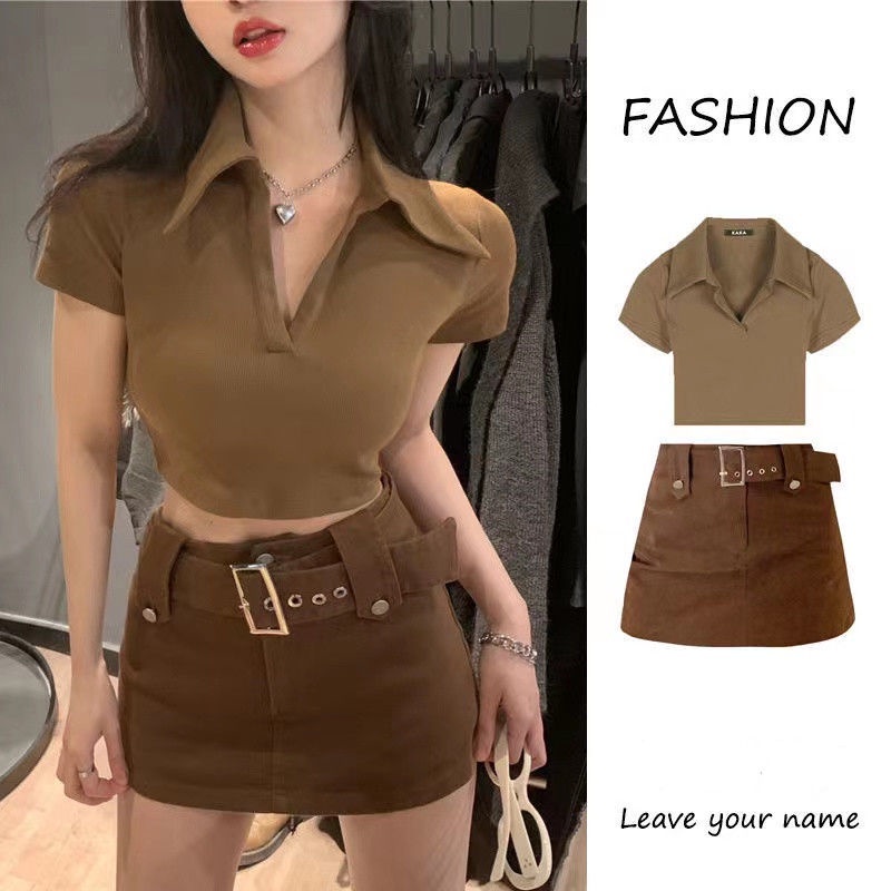 Váy Ngắn Phù Hợp Với Nữ Mùa Hè 2024 Phong Cách Mới Cổ POLO Áo Thun Tay Ngắn Top Hot Girl Phong Cách Cao Cấp Eo Chữ a Váy Nữ