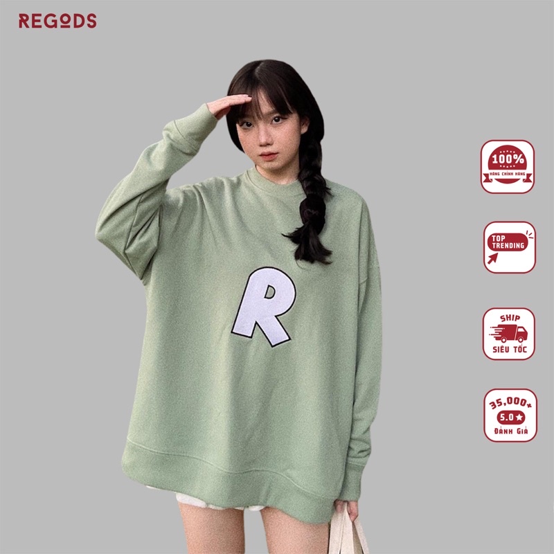 Áo Sweater nỉ thêu R REGODS Unisex Form Rộng ( SWEATER R )