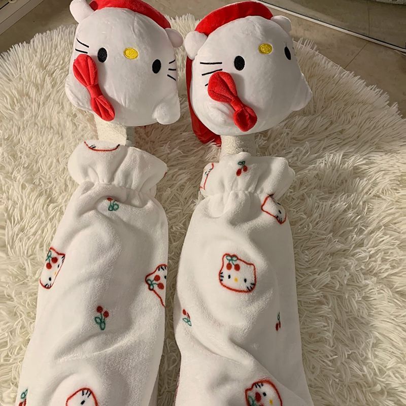 Quần Ngủ Chất Nỉ Dày Dặn In Họa Tiết Hello Kitty Dễ Thương Thời Trang Thu Đông Cho Nữ