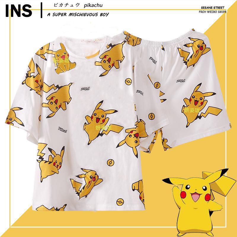 Bộ Đồ Ngủ Tay Ngắn In Hình Pikachu Phong Cách Hàn Quốc Thời Trang Mùa Hè Cho Nữ | BigBuy360 - bigbuy360.vn