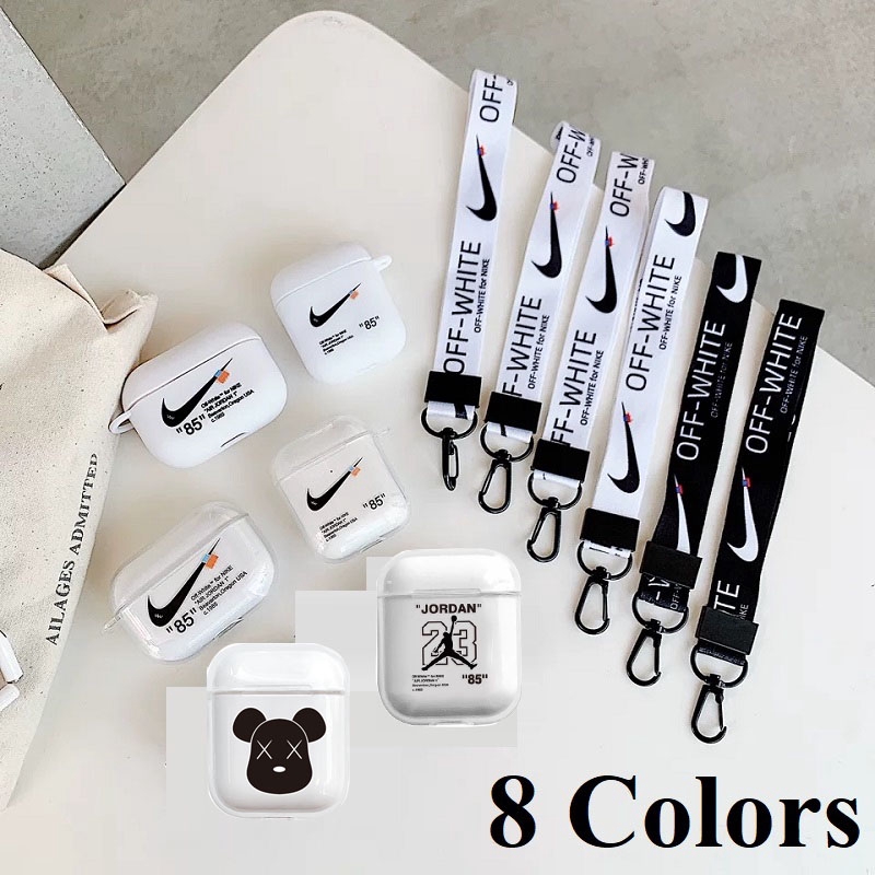 Vỏ bọc hộp đựng tai nghe Airpods 1/2 mềm mại trong suốt in họa tiết “Nike x Off-White” có dây đeo