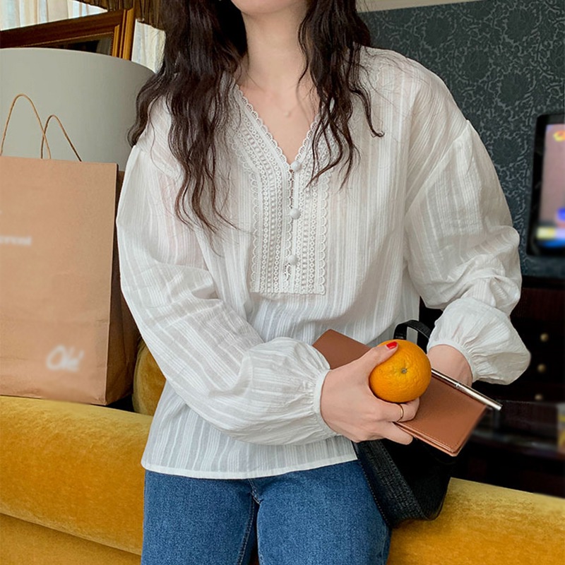 Áo Nữ Tay Dài Cổ Chữ V Màu Sắc Thanh Lịch