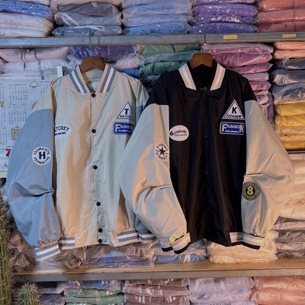 Áo khoác bomber dù nam nữ form rộng thêu T.H ảnh thật