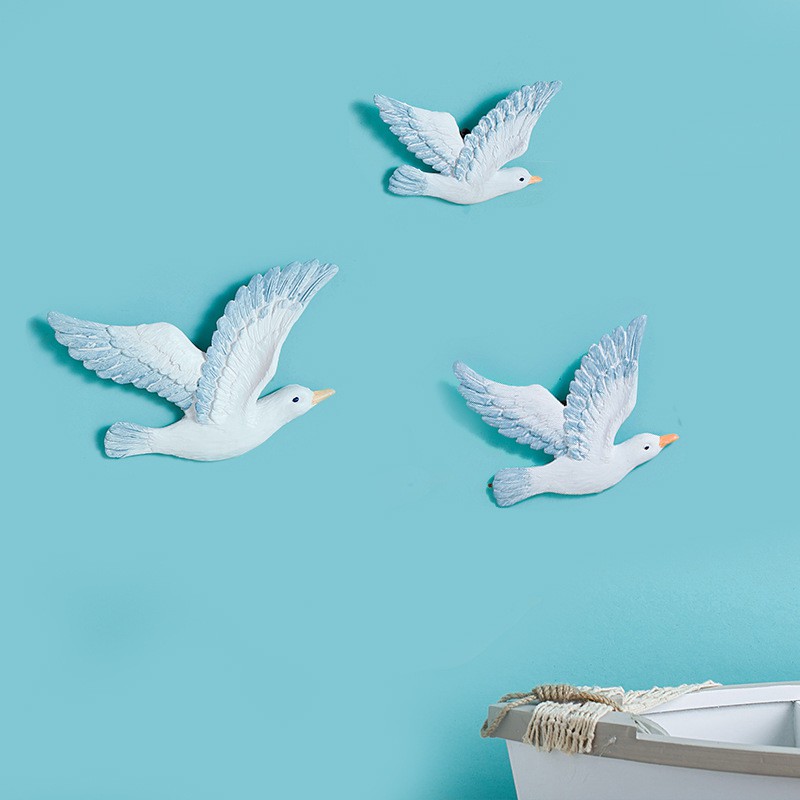 Set mô hình 3 chim hải âu trang trí màu trắng mẫu 1 - Decor đồ trang trí theo phong cách biển Địa Trung Hải