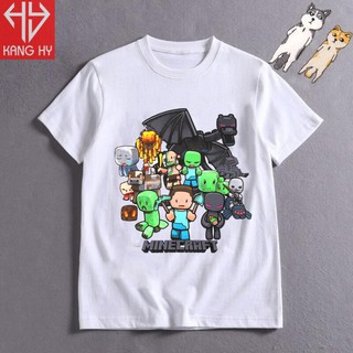 áo thun minecraft thun cao cấp cực đẹp màu trắng cổ tròn