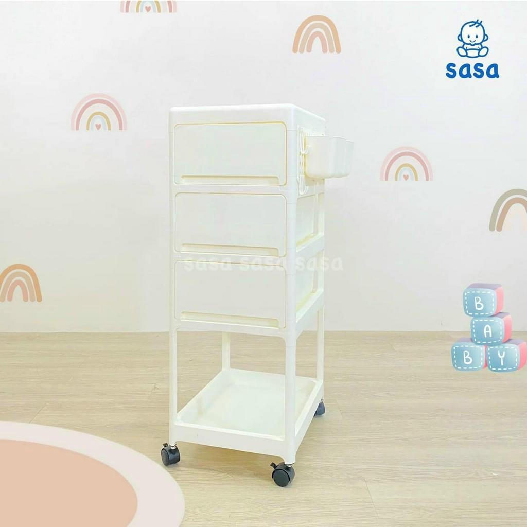 Kệ 4 Tầng Đa Năng Sasa, Kệ Đựng Đồ Sơ Sinh, Kệ Nhà Tắm, Kệ Bỉm Sữa, Kệ Nhà Bếp, Kệ Xe Đẩy Spa Có Bánh Xe Màu Pastel