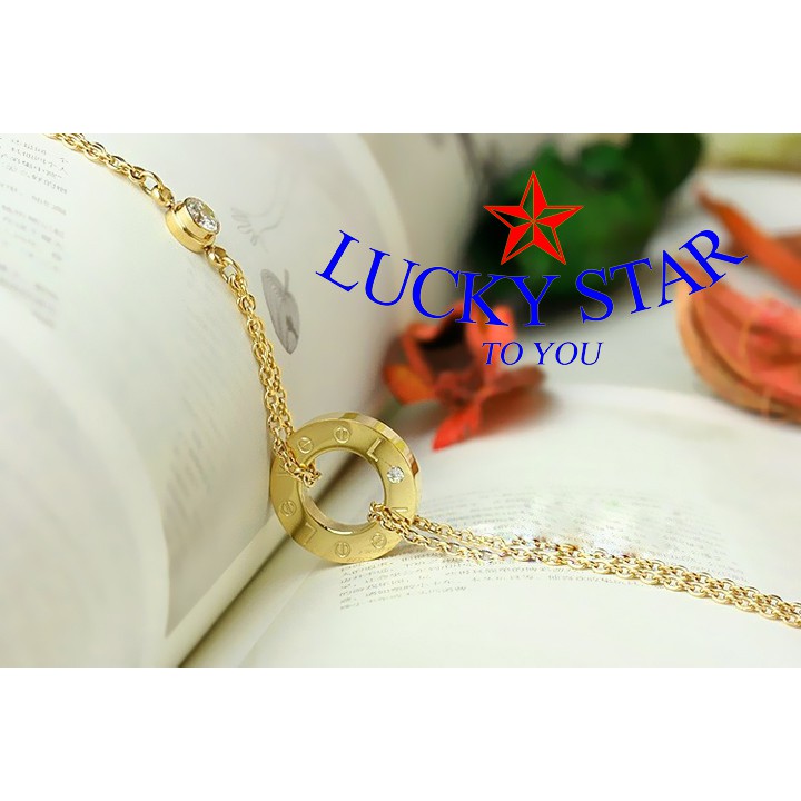 Lắc chân lồng vòng tròn khắc chữ love xinh xắn thời thượng