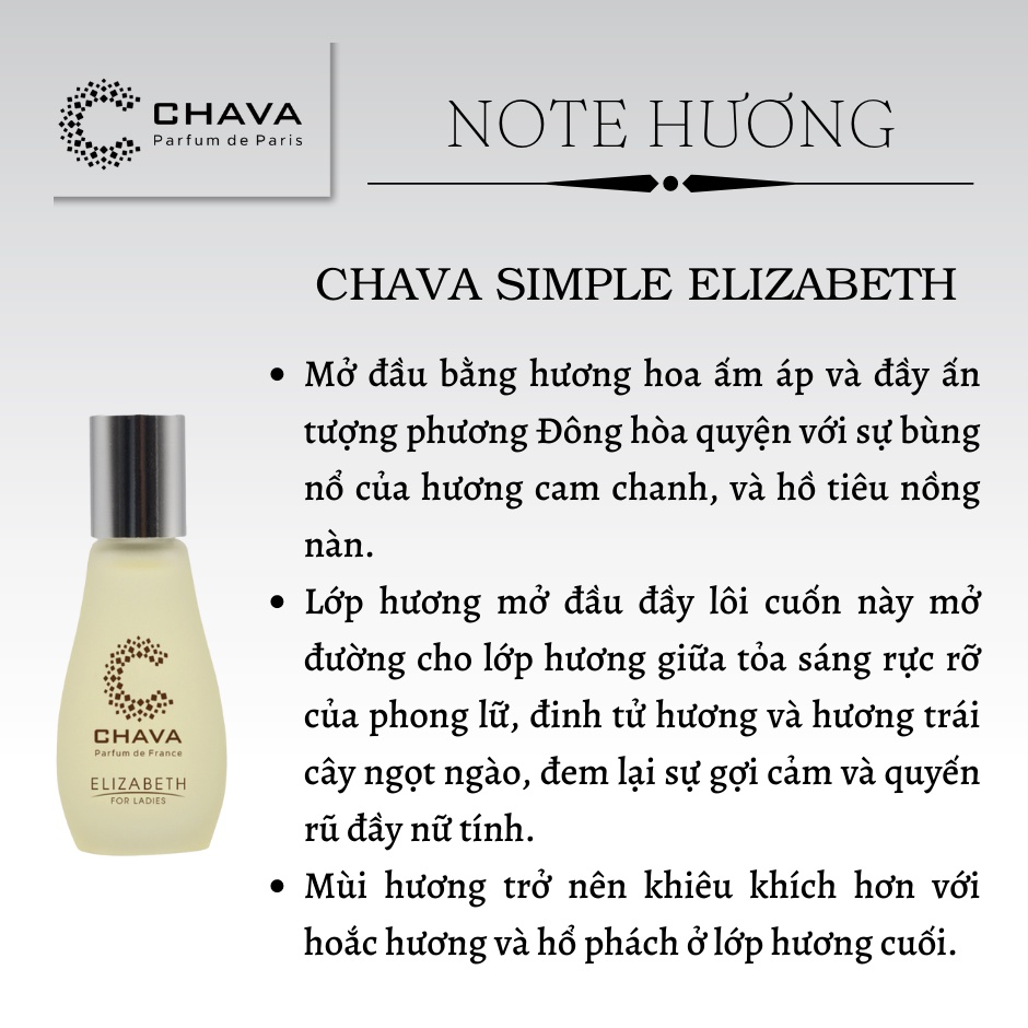 Nước Hoa Nữ, Nước Hoa Lăn CHAVA ELIZABETH 12ml Chính Hãng - Theo Tiêu Chuẩn Pháp