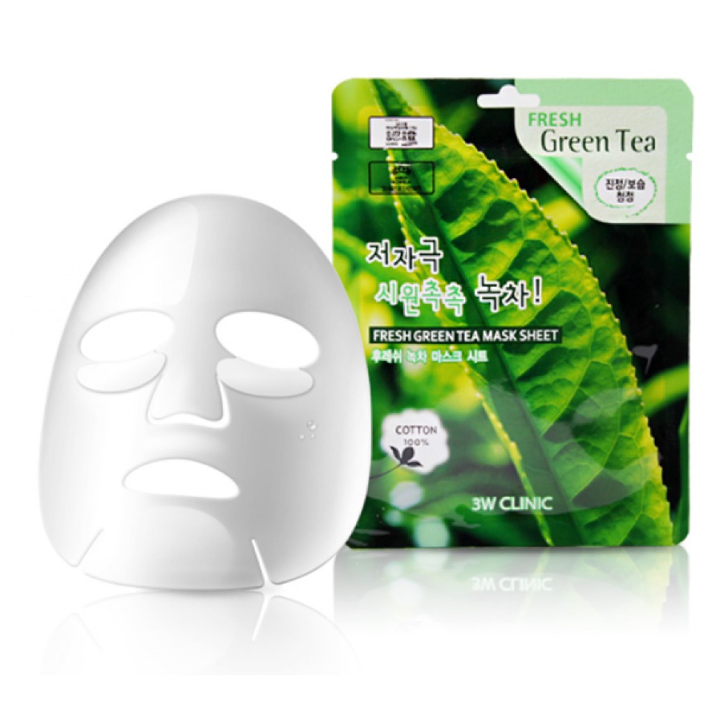 [CHÍNH HÃNG] Bộ 10 gói mặt nạ chiết xuất Trà xanh 3W Clinic Fresh Green Tea Mask Sheet 23ml x 10 miếng