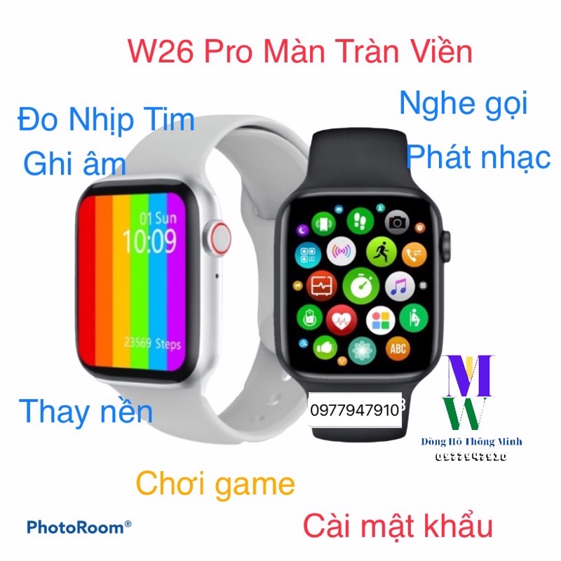 Đồng Hồ Thông Minh W26+Pro Series 6 Bản Xịn Nút Tròn Xoay Được Cài Hình Nền Chơi Game Cài Mật Khẩu.