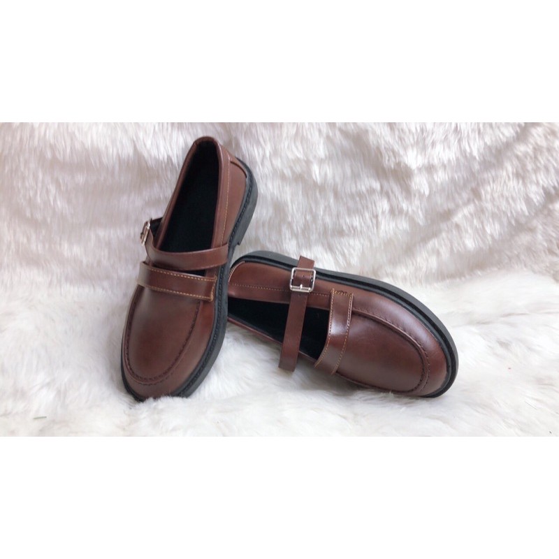 Giày ulzzang oxford vintage  da lỳ có dây vuông cho nữ phong cách hàn quốc trẻ năng động