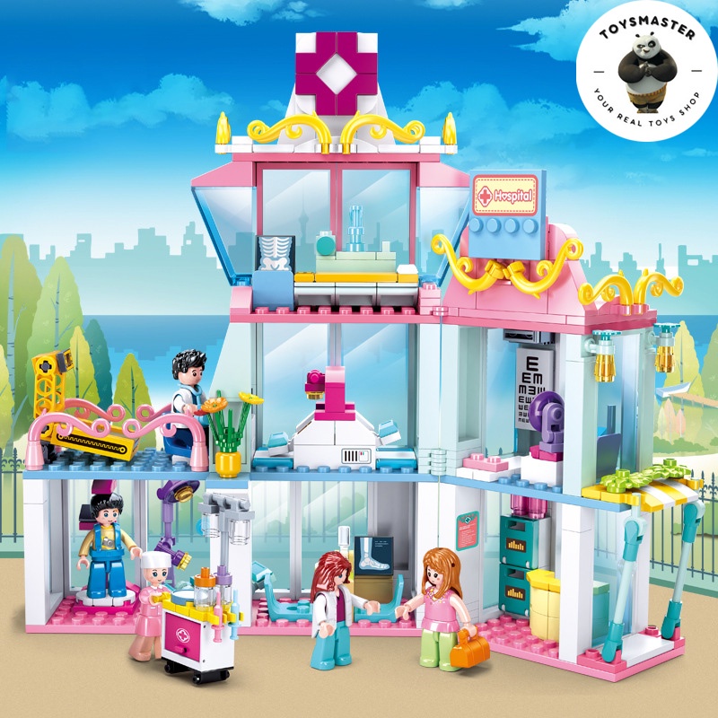 Đồ Chơi Lắp Ráp Kiểu LEGO Mô Hình Trung Tâm Bệnh Viện Pink Hospital Sluban B0799 Với 459 Mảnh Ghép