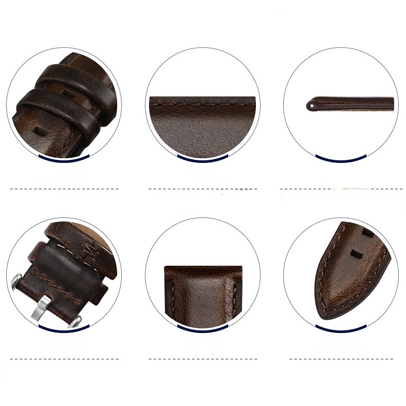 Dây Đeo Đồng Hồ Bằng Da Bò 18mm 20mm 22mm Phong Cách Retro