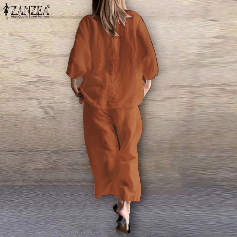 Set đồ ZANZEA áo tay lỡ 3/4 + quần dài ống rộng thời trang nữ