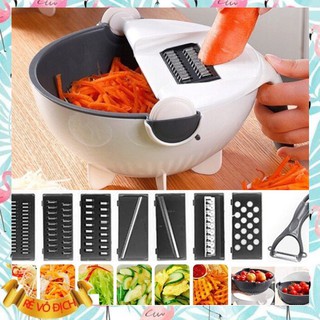 Bộ Dụng Cụ Nạo/Bào Rau Củ Đa Năng Kèm Rổ Đựng và Chậu 9 in 1 Vô Cùng Tiện Lợi, Kiểu Dáng Sang Trọng