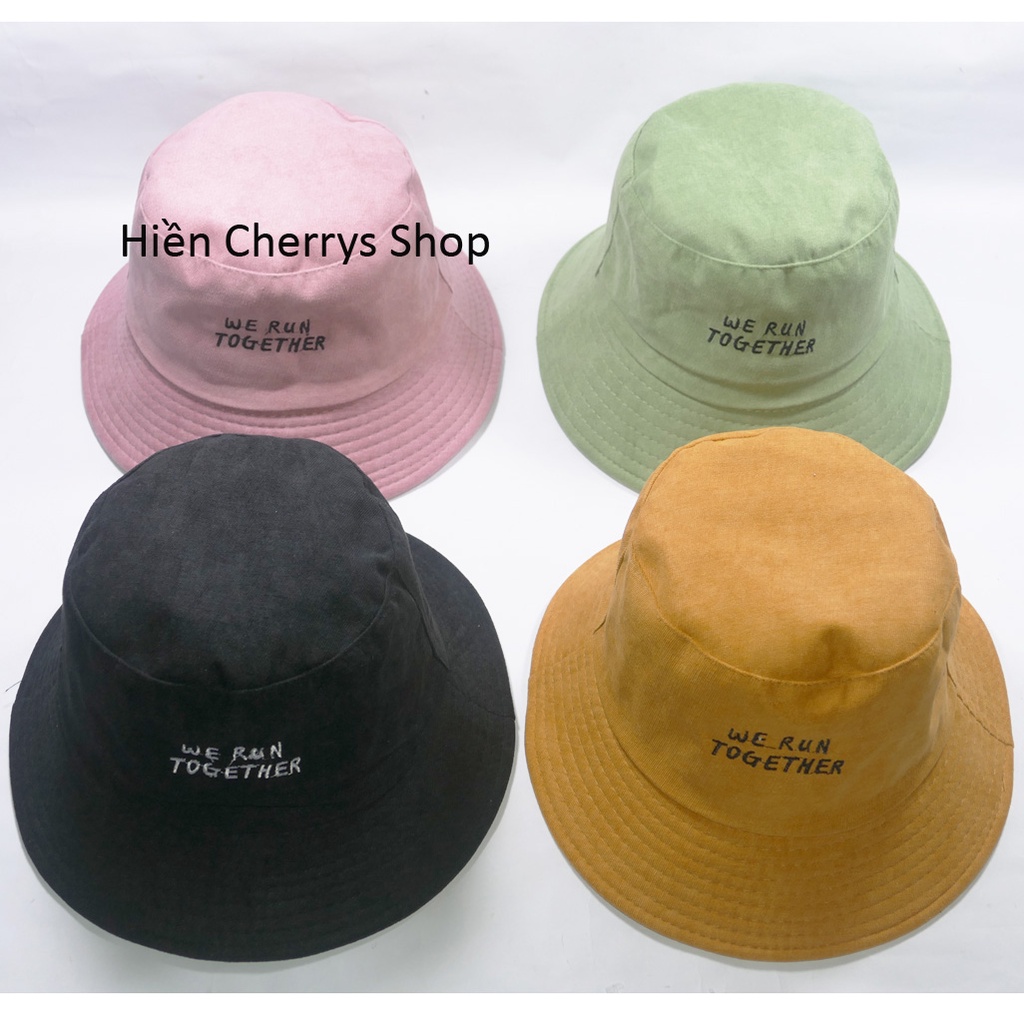 Nón Bucket vành cụp- Nón tai bèo thêu We Run Together chất nhung cao cấp phù hợp cho cả nam và nữ