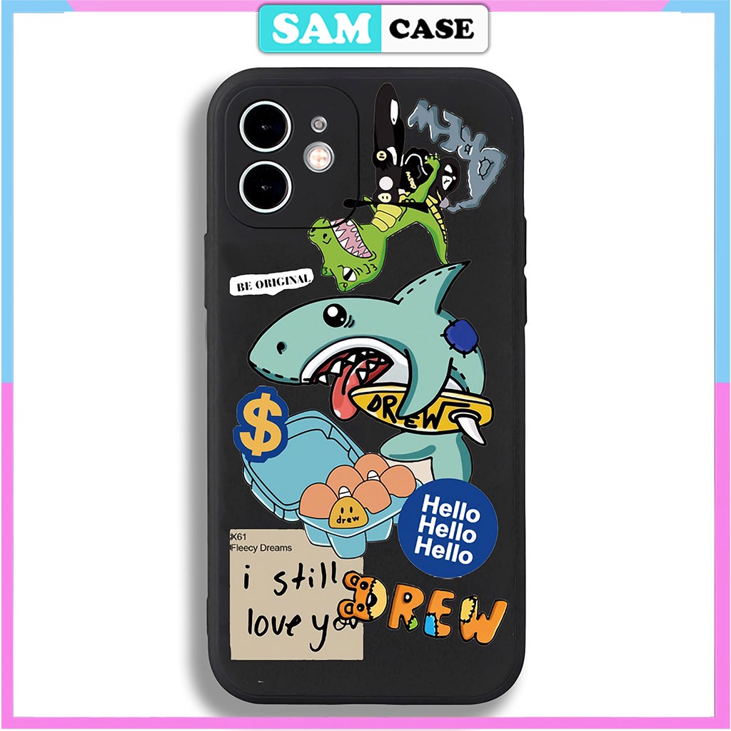 Ốp lưng iPhone 6/6s/7/8/X/XS/11/12/13 Pro Plus Max viền vuông chống sốc bảo vệ camera silicon mềm Drew Shark CA3