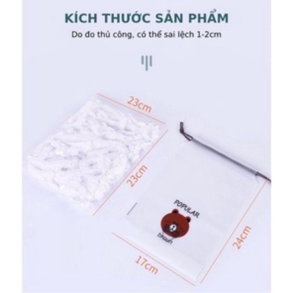 Combo 100 màng bọc thực phẩm PE, túi bọc thực phẩm hình con Gấu, màng bọc thực phẩm an toàn vệ sinh có chun hình gấu