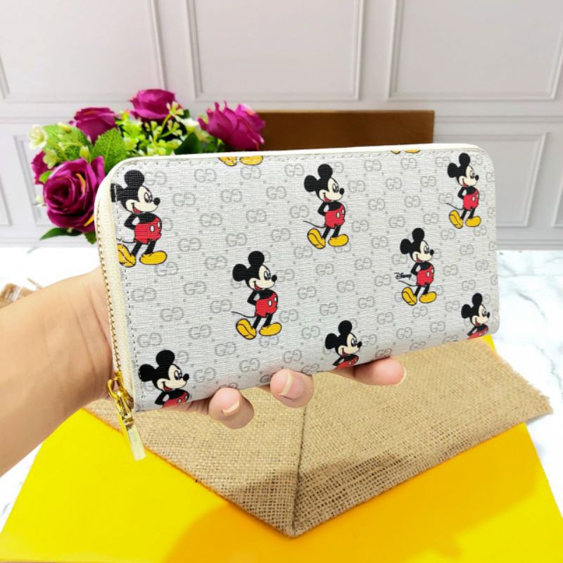 Ví Gucci Dáng Dài Có Khóa Kéo In Hình Chuột Mickey + Hộp 60017 3 Ngăn