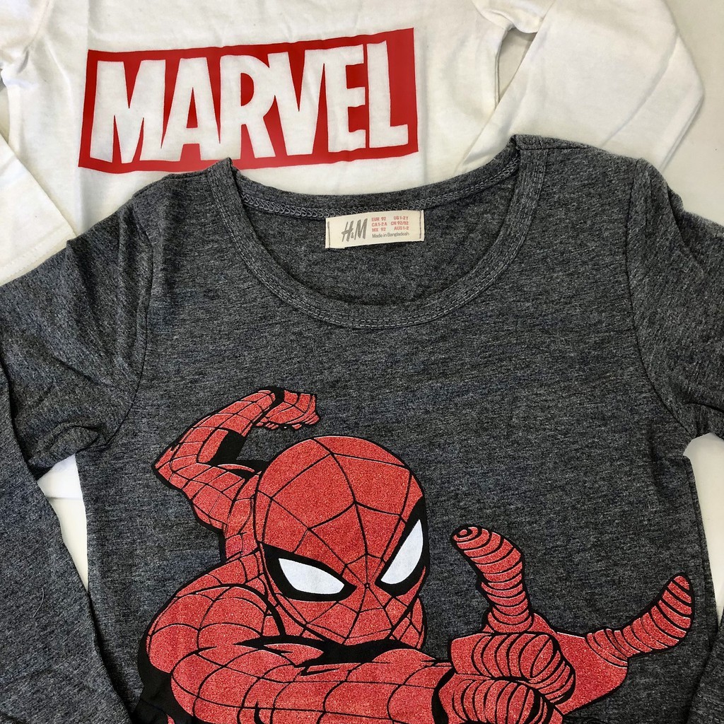 [Rẻ Vô Địch] Áo thun dài tay bé trai - Set 2 áo dài tay Spiderman Hm chất cotton cho bé trai size 2-10 tuổi