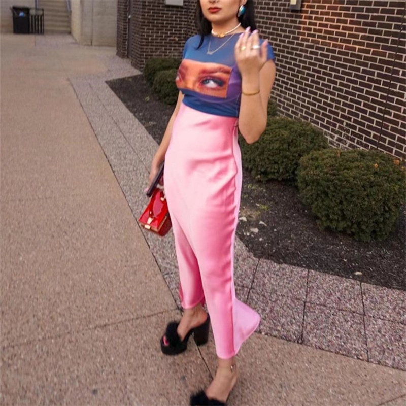 Áo Thun Croptop Tay Ngắn Dáng Ôm In Hình Đôi Mắt Vui Nhộn Phong Cách Harajuku Thời Trang Mùa Hè Cho Nữ