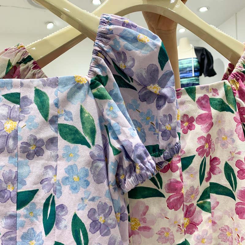 Áo chiffon Cổ Vuông Tay Ngắn Phồng In Họa Tiết Hoa Thời Trang Mùa Hè 2022 Mới Cho Nữ