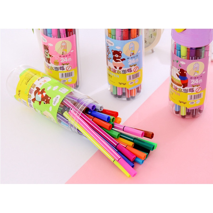 Hộp màu dạ, màu nước gồm 12 24 cây bút màu tập vẽ cho bé, màu vẽ học sinh E730