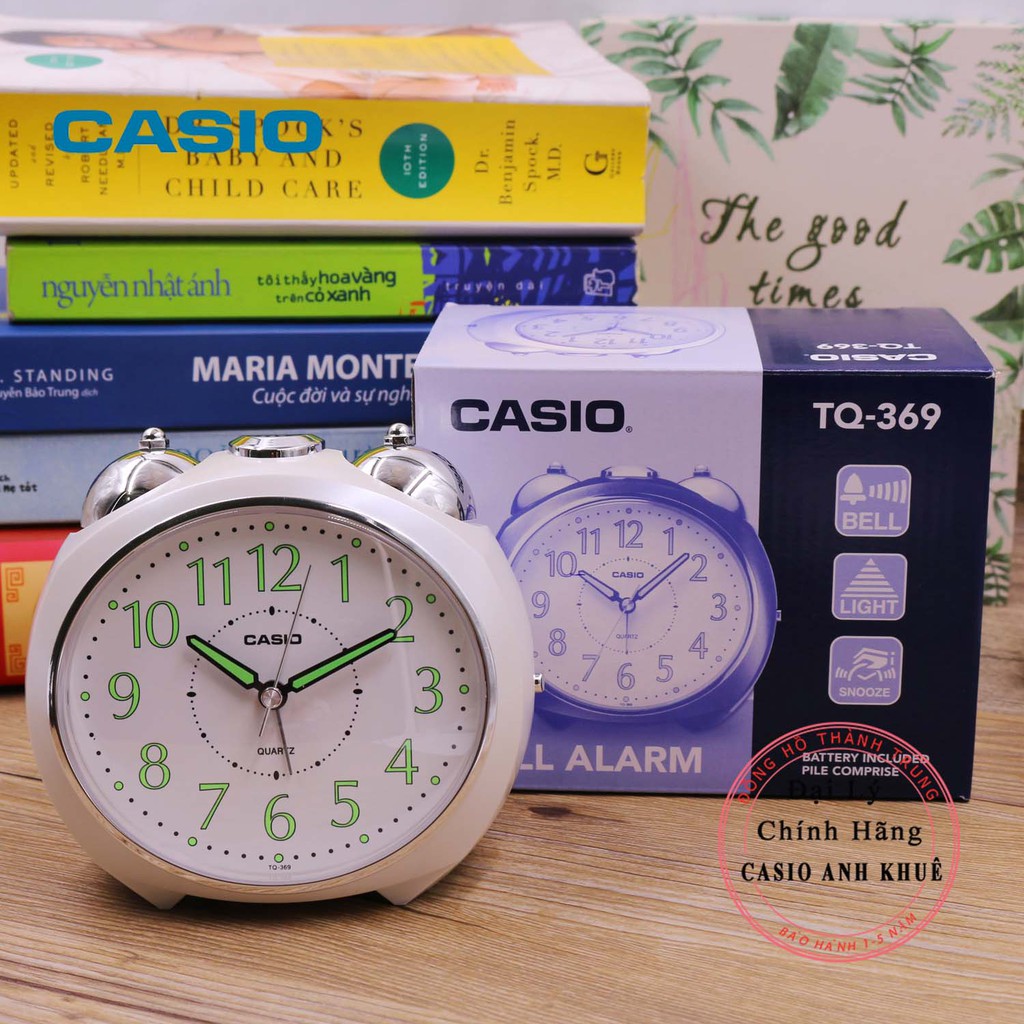 Đồng hồ để bàn Casio TQ-369-7DF có đèn chuông báo thức, dạ quang ( 11.6×13×9 cm )