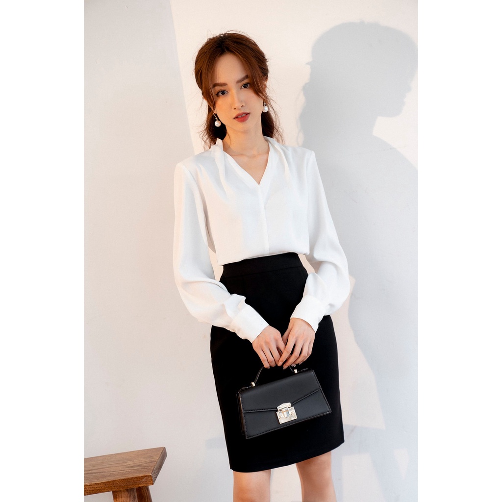 Áo sơ mi cổ leo xẻ V tay măng sec đôi TIINSTORE AHD397