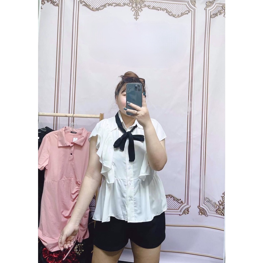 [Shop bigsize nữ] Áo sơ mi nữ tay cánh tiên bigsize 60-90kg (L-XL-XXL) màu: đen, trắng, hồng, nude, nâu