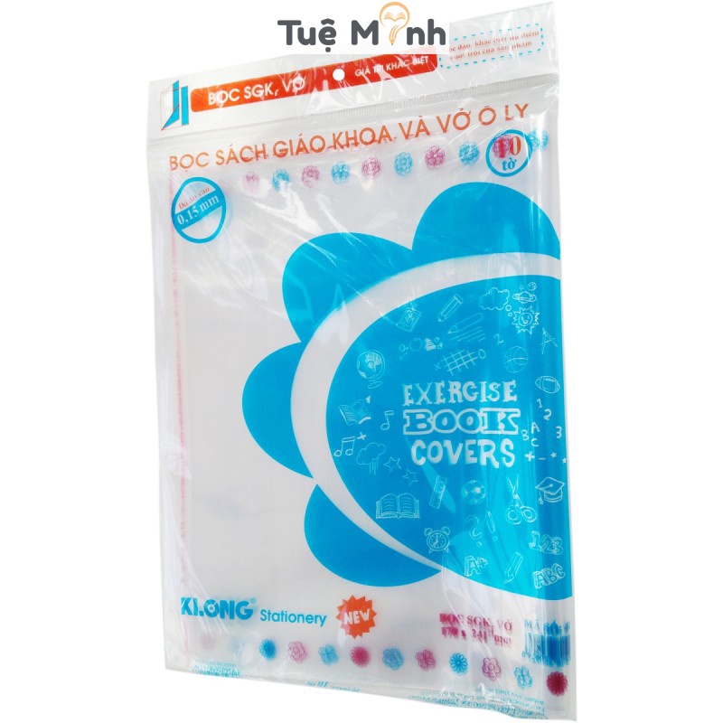 Tập 10 tờ Bọc sách giáo khoa, vở ô ly170 x 241mm Klong MS 418, túi nhựa bọc bìa sách vở chống nước