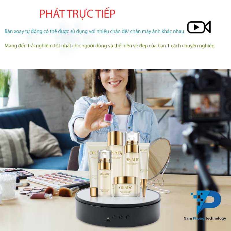 ĐẾ XOAY TỰ ĐỘNG 360 ĐỘ ĐƯỜNG KÍNH 15CM CHỊU LỰC 5KG - HỖ TRỢ CHỤP ẢNH SẢN PHẨM - SẠC USB - BH 1 THÁNG